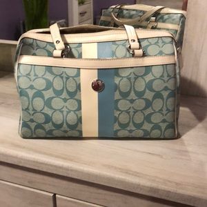 Baby blue Coach bag.